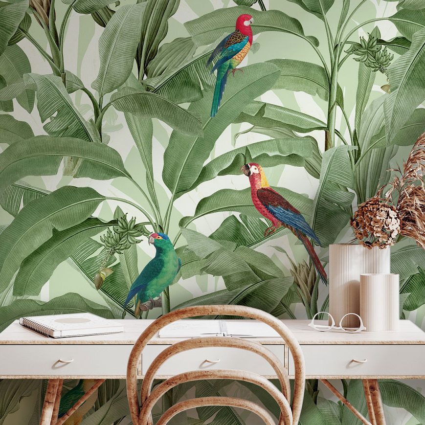 perroquet sur le palmier tropicale tendance papiers peints auto adhésif oliprint décor
