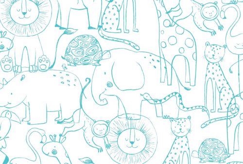 papiers peints adhesif motif ligne animaux singe giraf lion elephant enfant jungle removable murale bleu blanc