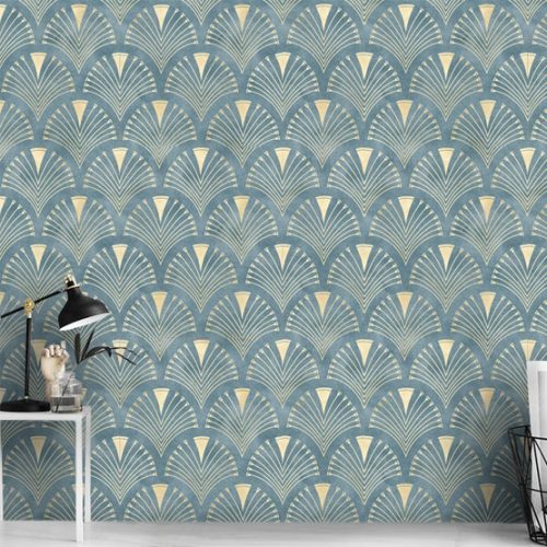 papiers peints art deco arche beige blue gris murale adhesif design tendente chambre decoration salon bureau
