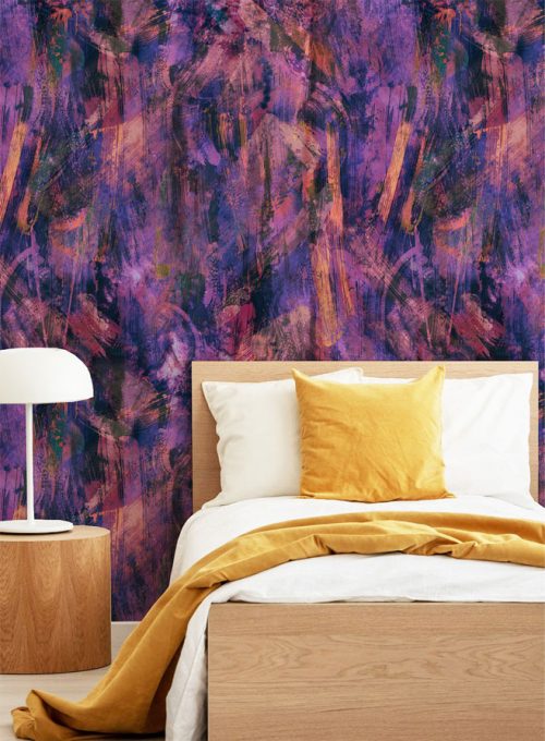 papier peint adhesif marbre violet orange abstraction sur mesure abstraction personnalisable tendance tapisserie murale chambre décoration oliprint