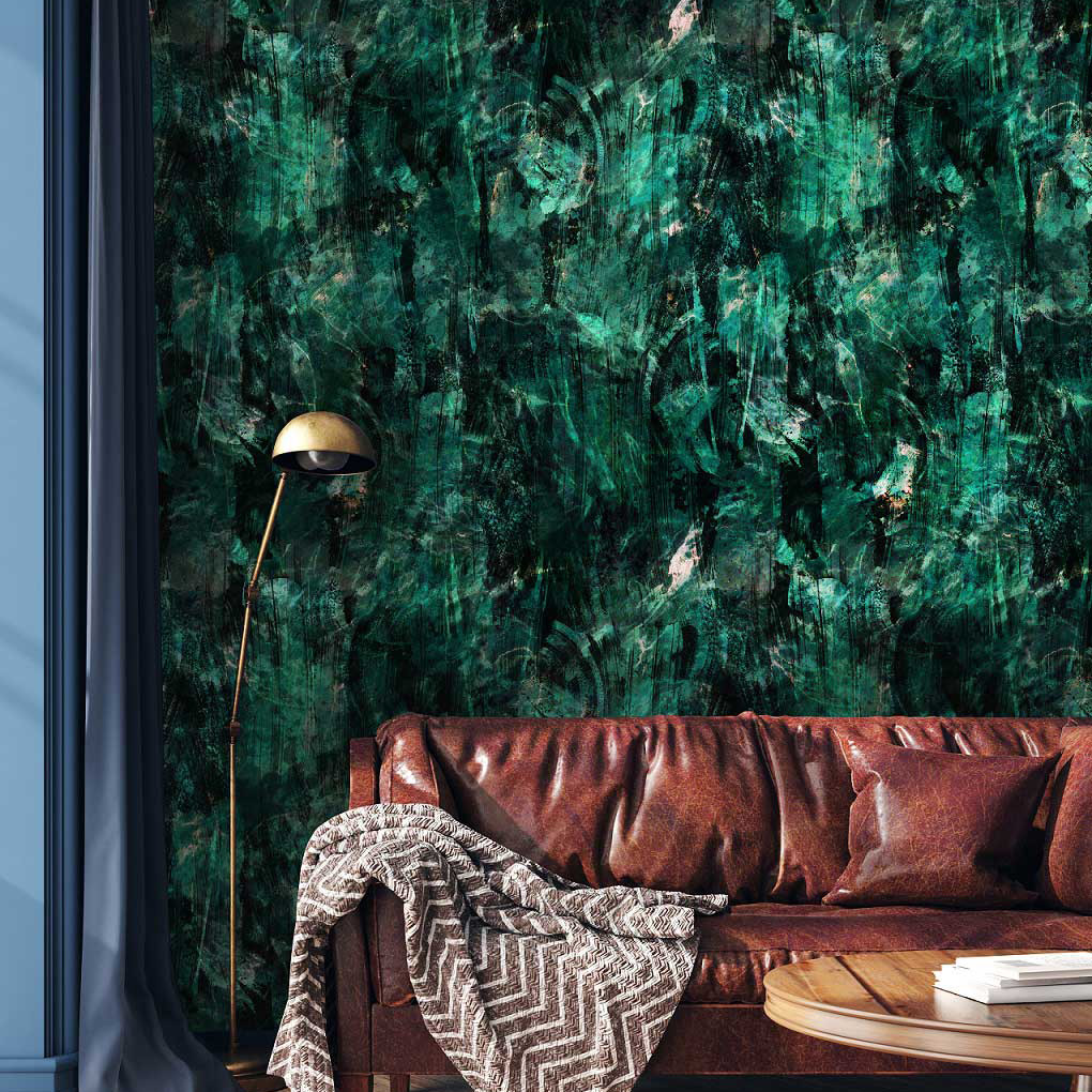papier peint adhesif marbre vert émeraude abstraction sur mesure personnalisable tendance tapisserie murale chambre salon cuisine bureau décoration oliprint
