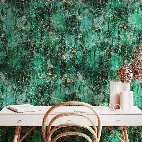 papier peint adhesif marbre vert émeraude gold abstraction sur mesure personnalisable tendance tapisserie murale chambre salon cuisine bureau décoration oliprint