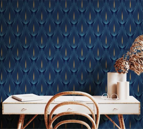 papiers peints auto adhesif traditionelles nénuphar floral abstract art deco boheme beige bleu murale design décoration chambre bureau tendence