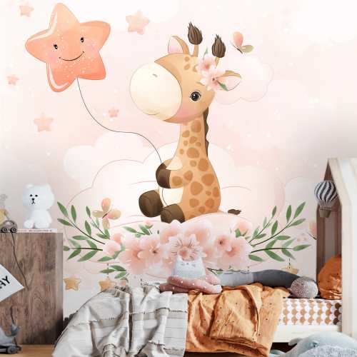 papiers peints beige girafe balon animaux etoile aquarelle graphic removable berceuse nuage pre pasted murale auto adhesif