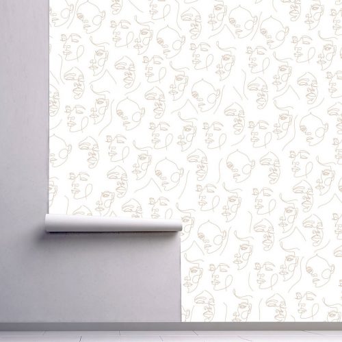 papiers peints adhesif femme visage vogue mode fashion ligne beige blanc personnalisable murale chambre bureau dressing décoration oliprint