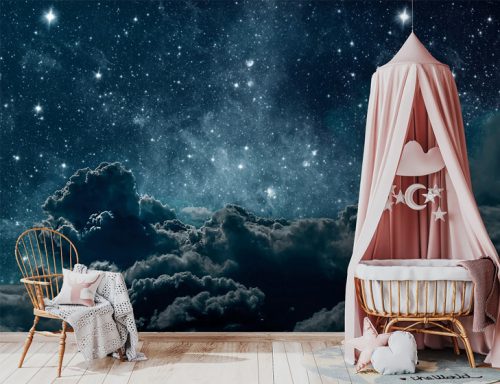 papiers peints panoramique ciel nocturne nuit nuages etoile nature enfant murale bleu blanc adhesif decoration chambre bebe enfant salon