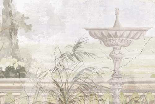 papiers peints panoramique retro jardin antique paysage murale adhesif design beige vert chambre salon bureau