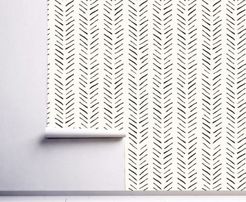 papiers peints contemporain chevrons ligne minimalist scandinave beige noir auto adhesif design pre encolle intisse sur mesure traditionelle tendance mode chambre salon cuisine couloir
