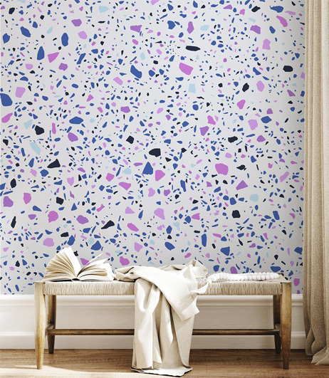 papier peint adhesif terazzo sur mesure personnalisable photo béton violet bleu murale déco oliprint