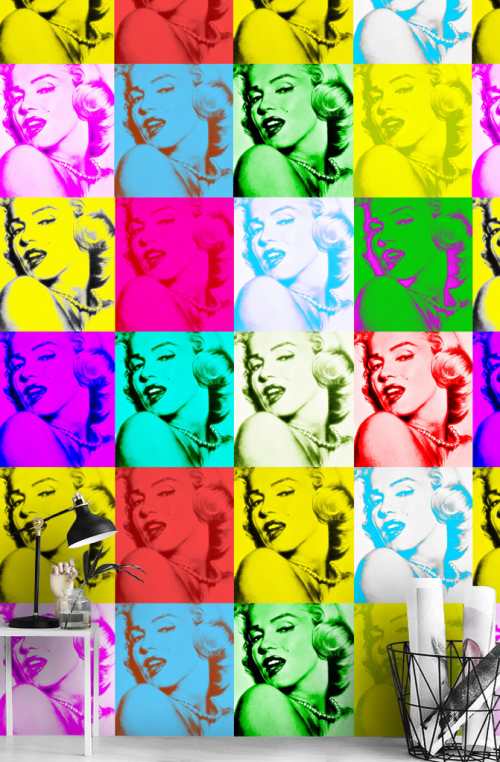 papiers peints marilyn monroe pop art disco style adhesif femme visage vogue mode fashion coloree personnalisable murale chambre bureau dressing décoration oliprint