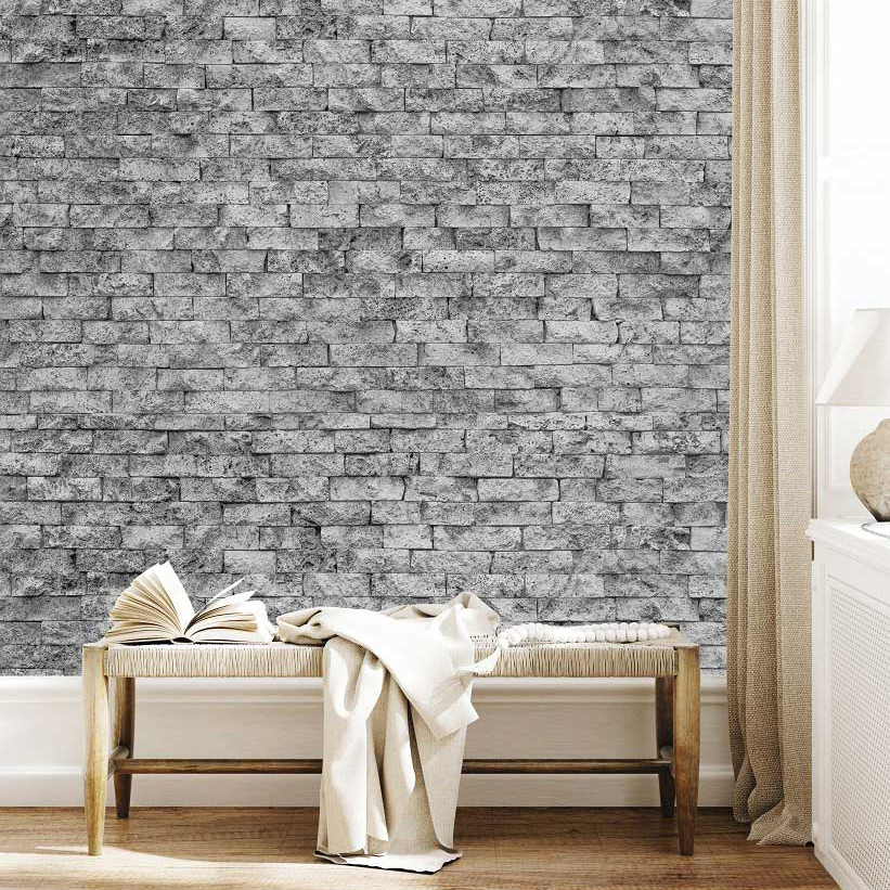 papiers peints adhesif beton style industriel motif brique removable murale gris salon chambre