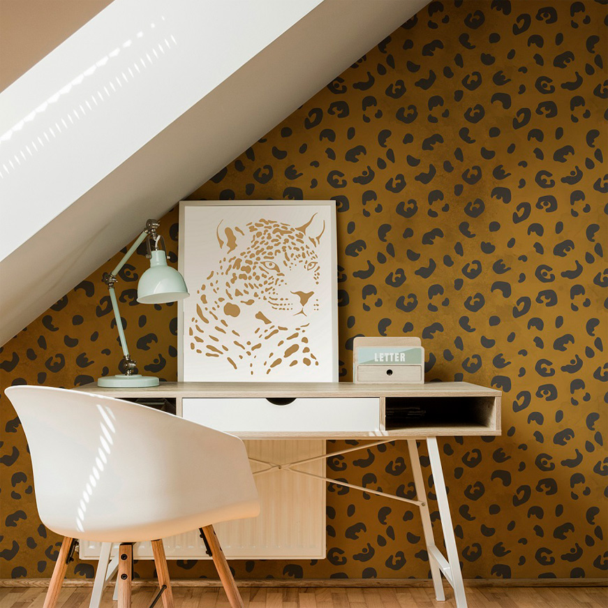 papiers peints adhesif tropicale jaguar leopard jungle beige personnalisable animaux tapisserie murale décor oliprint