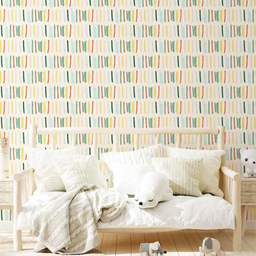 papiers peints bâtons baguette arc en ciel colore rayures adhesif design chambre bureu decoration tendance moderne