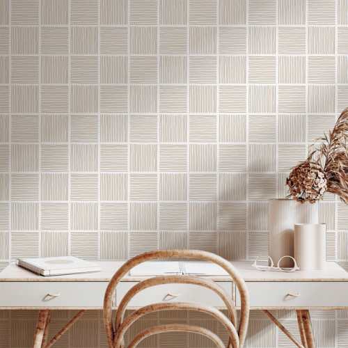 papiers peints scandinavian carré ligne beige blanc adhesif art design chambre salon tendance minimalist