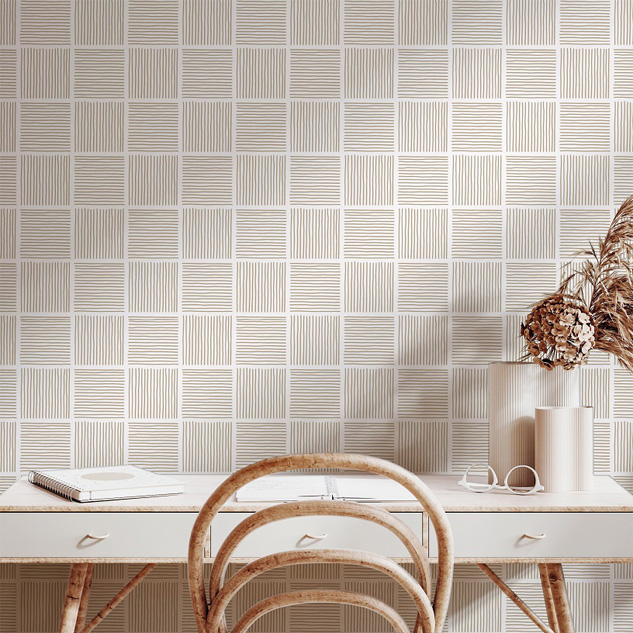 papiers peints scandinavian carré ligne beige blanc adhesif art design chambre salon tendance minimalist