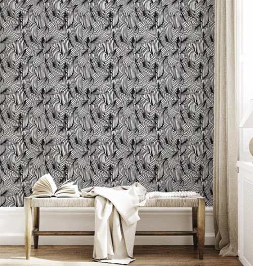 papiers peints scandinavian feuillage graphique blanc noir adhesif design chambre decoration design