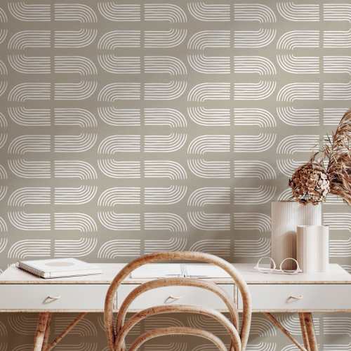 papiers peints scandinavian serpent ligne beige blanc adhesif art design chambre salon tendance minimalist