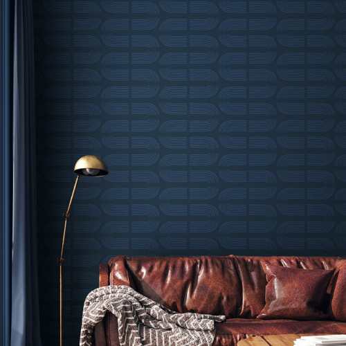 papiers peints scandinavian serpent ligne corde bleu noir adhesif art design chambre salon tendance minimalist