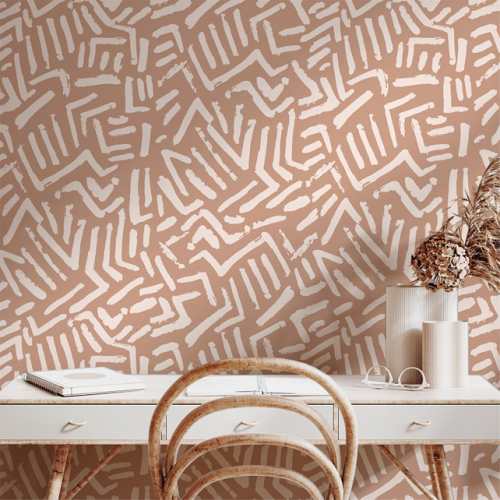 papiers peints scandinavian zigzag abstract ligne beige blanc adhesif art design chambre salon tendance minimalist