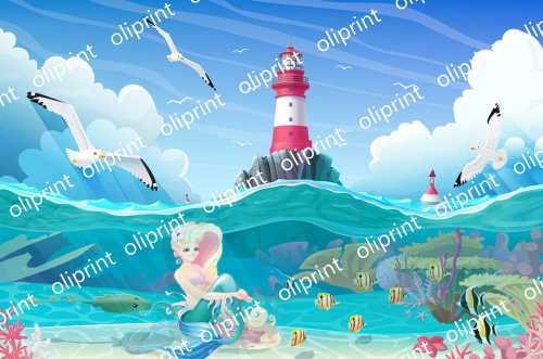 papiers peints panoramique mer sirene poisson bleu 3d photo mur adhesif déco mouette phare nature